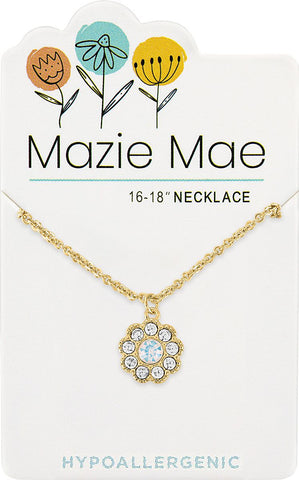 NeckG223 Gold White Opal CZ Flower Mazie Mae Necklace