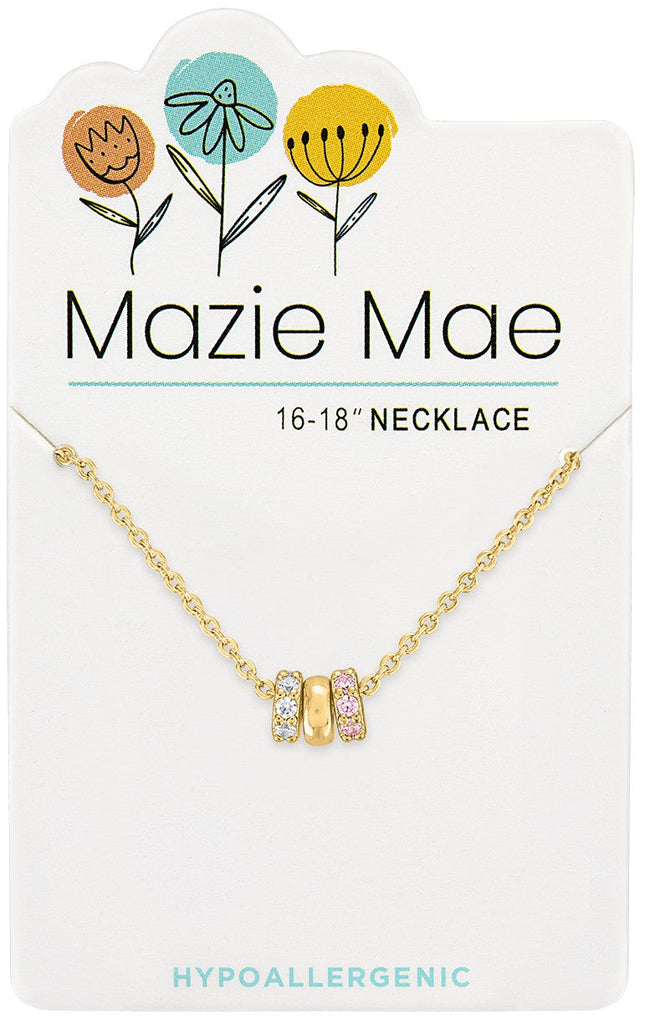 NECKG245 Gold Trio CZ Wheel Charm Mazie Mae Necklace