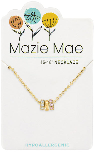 NECKG245 Gold Trio CZ Wheel Charm Mazie Mae Necklace