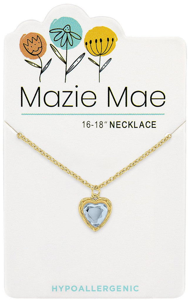 NECKG253 Gold Light Sapphire Resin Heart Mazie Mae Neckace