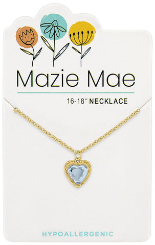 NECKG253 Gold Light Sapphire Resin Heart Mazie Mae Neckace
