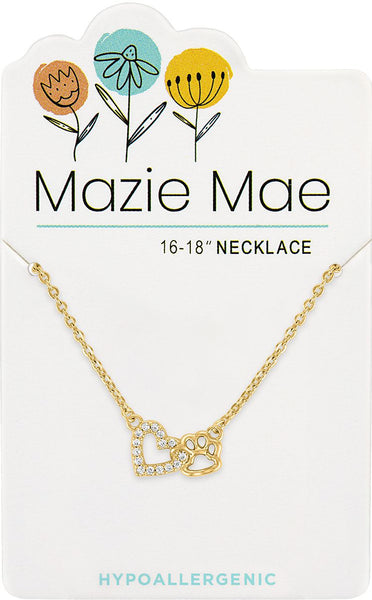 NECKG261 Gold Interlocking Heart & Paw Mazie Mae Necklace