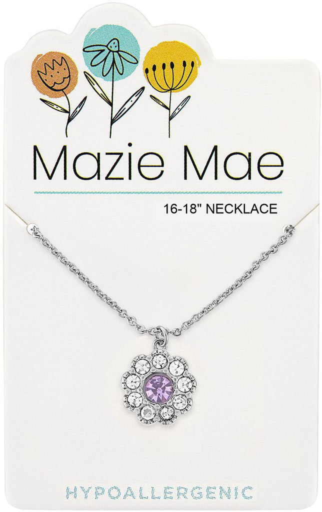 NeckS722 Silver Light Amethyst CZ Flower Mazie Mae Necklace