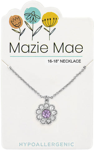 NeckS722 Silver Light Amethyst CZ Flower Mazie Mae Necklace