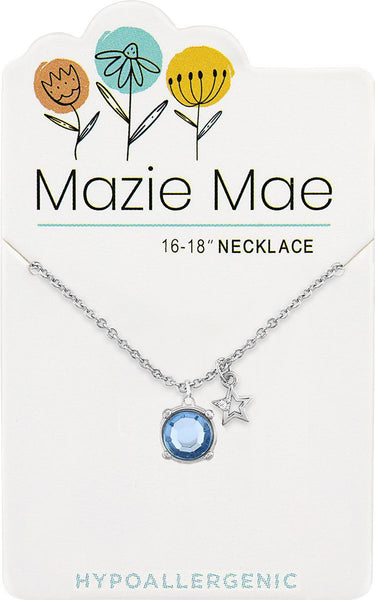 NECKS736 Silver Light Saphire Solitaire & Star Dangle Mazie Mae Necklace