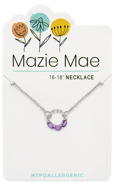 NECKS744 Silver Half CZ Half Tanzanite Open Circle Mazie Mae Necklace