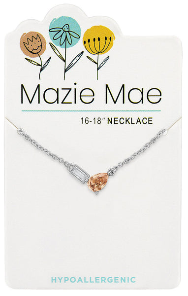NECKS748 Silver Vintage Rose Duo Stone Mazie Mae Neckace