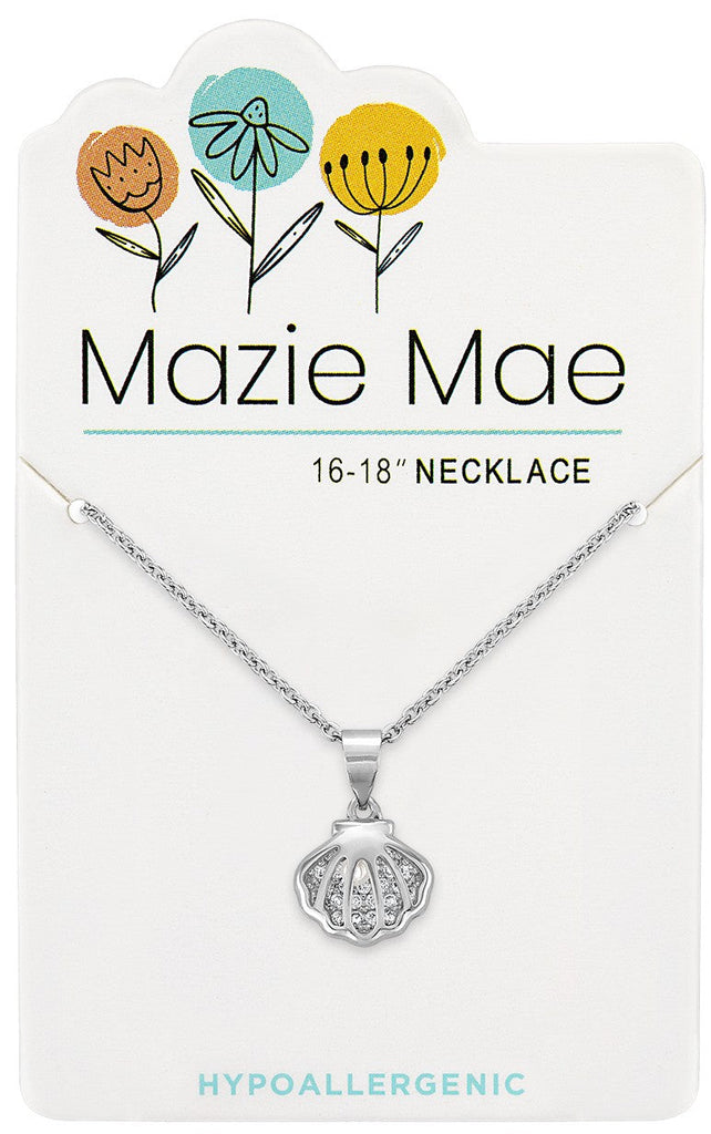 NECKS750 Silver CZ Shell Mazie Mae Neckace