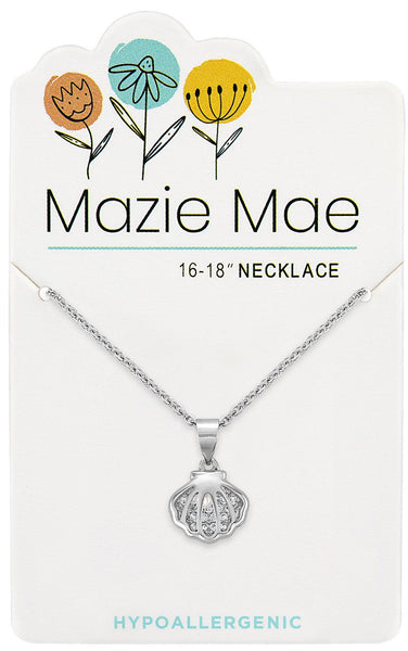 NECKS750 Silver CZ Shell Mazie Mae Neckace