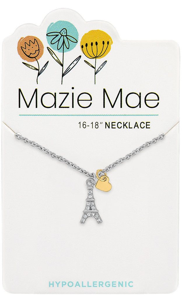 NECKS752 Silver Eiffel Tower Mazie Mae Neckace