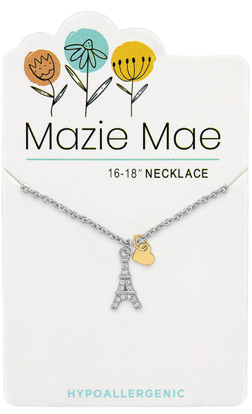NECKS752 Silver Eiffel Tower Mazie Mae Neckace