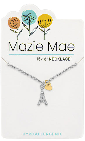 NECKS752 Silver Eiffel Tower Mazie Mae Neckace