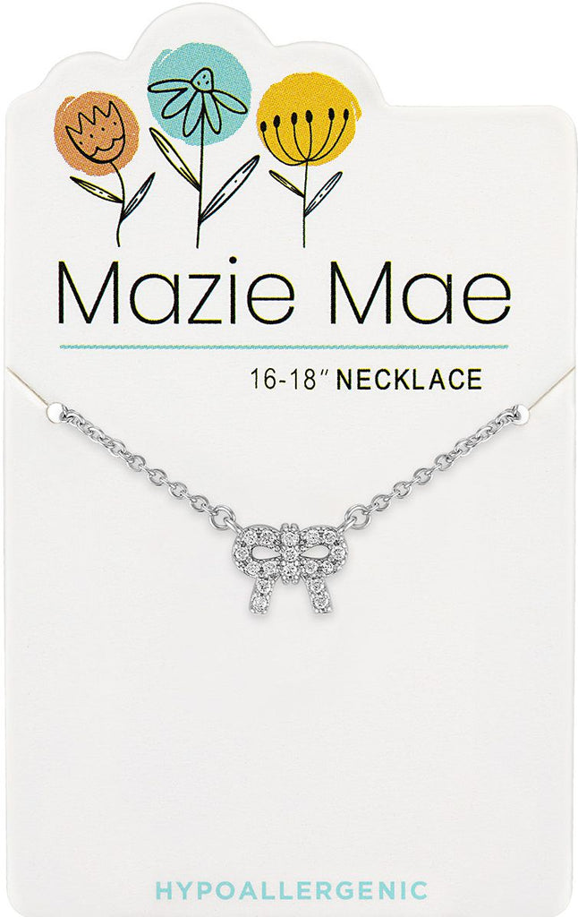 NECKS754 Silver CZ Bow Mazie Mae Necklace