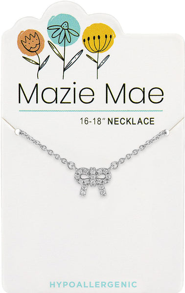 NECKS754 Silver CZ Bow Mazie Mae Necklace