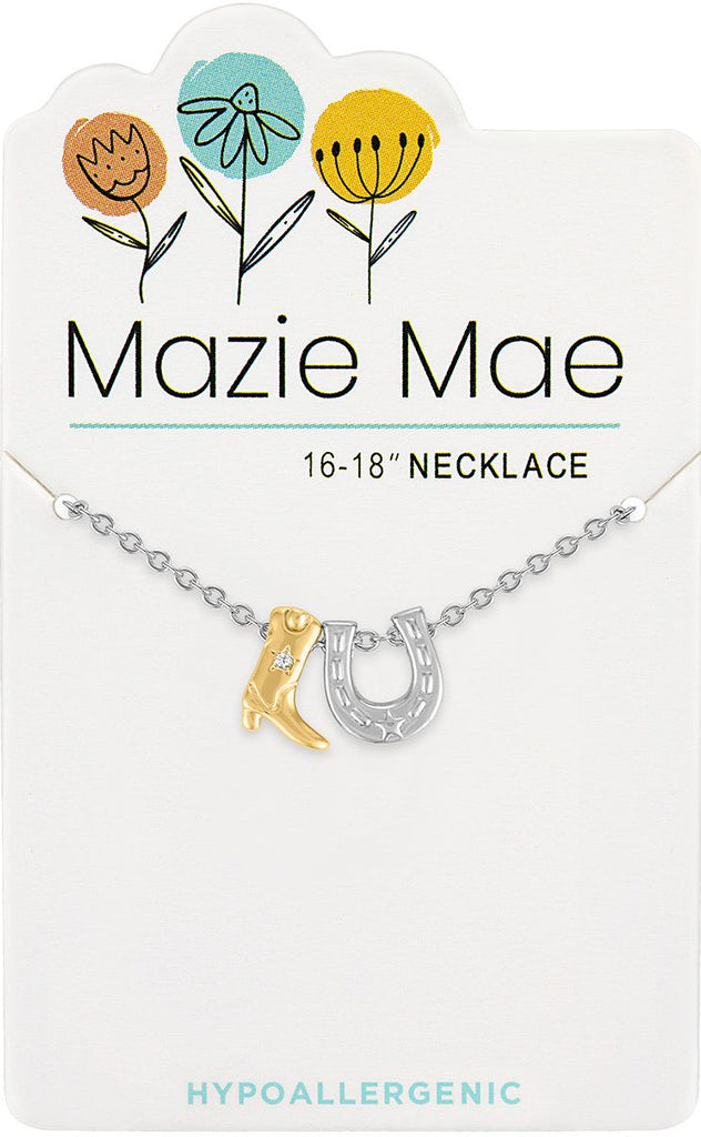 NECKS756 Silver Two-Toned Boot & Horseshoe Mazie Mae Necklace