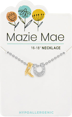 NECKS756 Silver Two-Toned Boot & Horseshoe Mazie Mae Necklace
