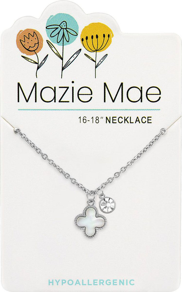 NECKS762 Silver Seashell Quatrafoil w/ Duo Cz Mazie Mae Necklace