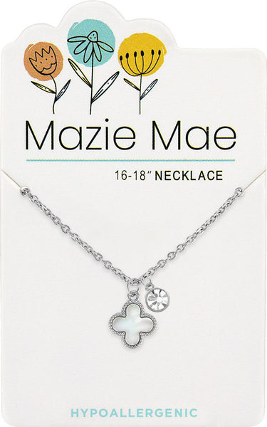 NECKS762 Silver Seashell Quatrafoil w/ Duo Cz Mazie Mae Necklace