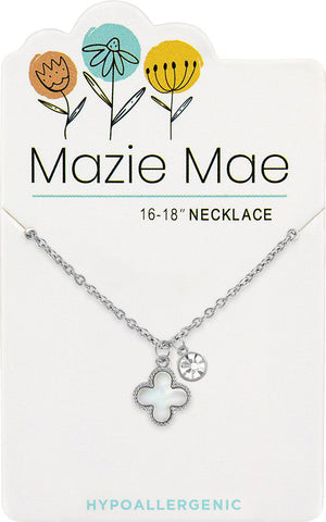 NECKS762 Silver Seashell Quatrafoil w/ Duo Cz Mazie Mae Necklace