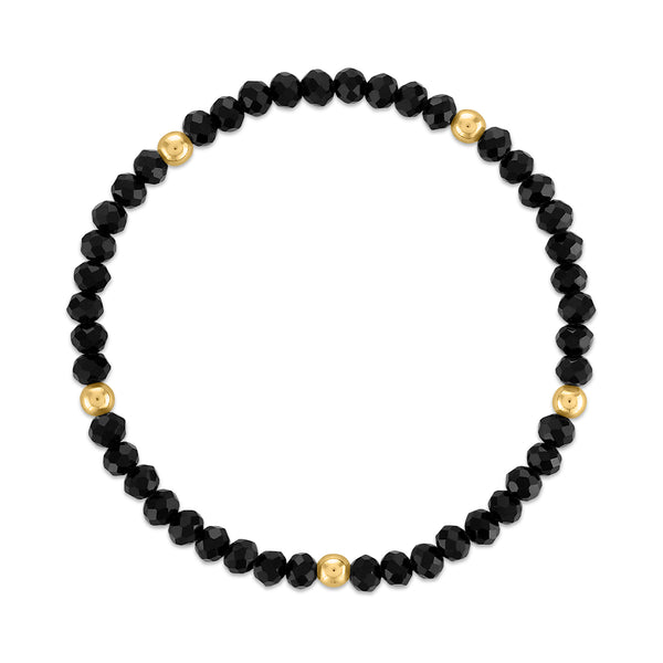 MILA100 Jet Black with Gold Ball Stretchy Facet Mila-Mix Bracelet
