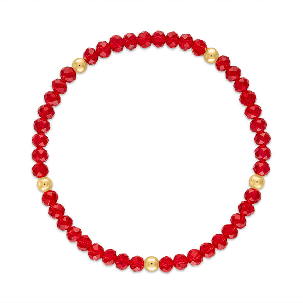 MILA500 Red with Gold Ball Stretchy Facet Mila-Mix Bracelet