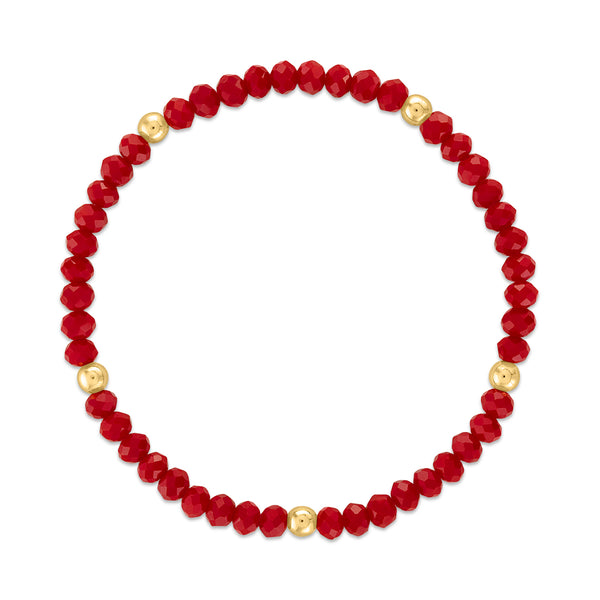 MILA502 Cherry Red with Gold Ball Stretchy Facet Mila-Mix Bracelet