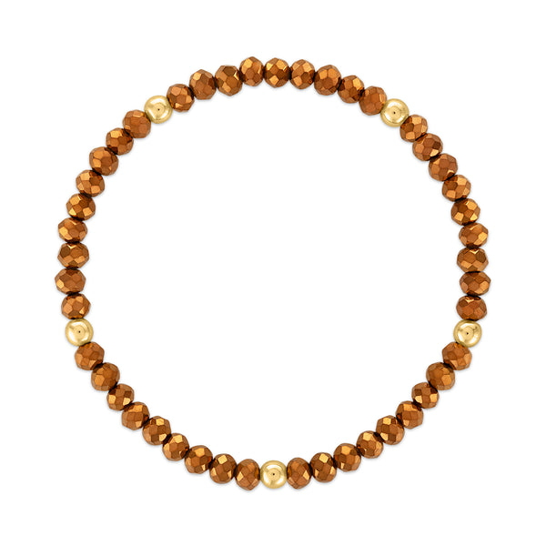MILA600 Metallic Bronze with Gold Ball Stretchy Facet Mila-Mix Bracelet