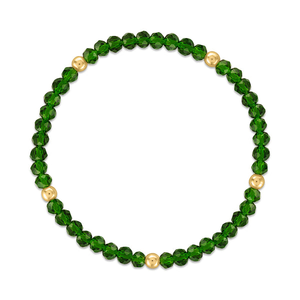 MILA704 Forest Green with Gold Ball Stretchy Facet Mila-Mix Bracelet