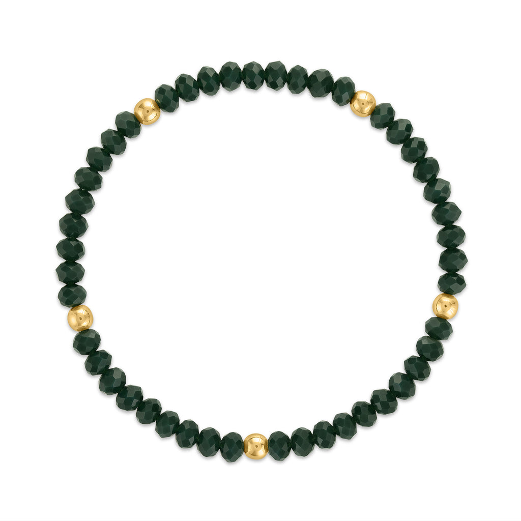 MILA708 Hunter Green with Gold Ball Stretchy Facet Mila-Mix Bracelet