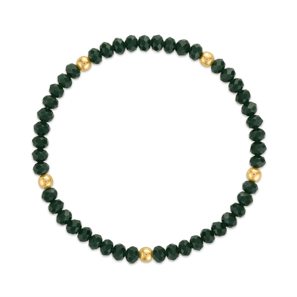 MILA708 Hunter Green with Gold Ball Stretchy Facet Mila-Mix Bracelet