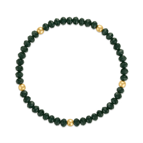 MILA708 Hunter Green with Gold Ball Stretchy Facet Mila-Mix Bracelet