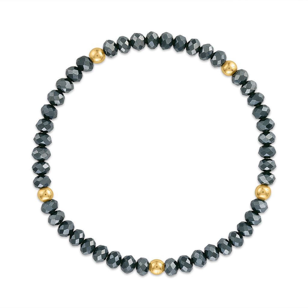 MILA814 Midnight Teal with Gold Ball Stretchy Facet Mila-Mix Bracelet