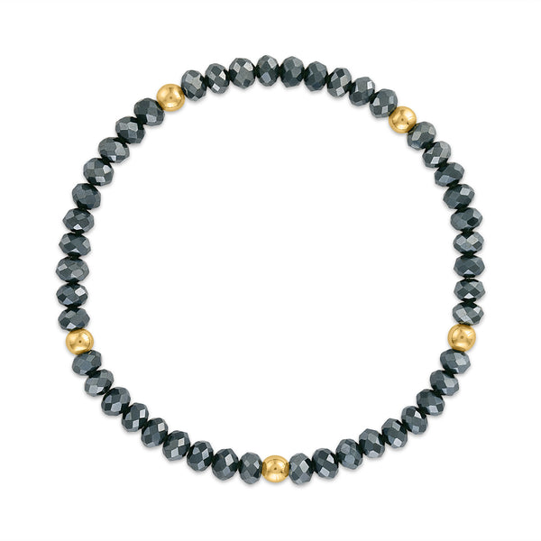 MILA814 Midnight Teal with Gold Ball Stretchy Facet Mila-Mix Bracelet