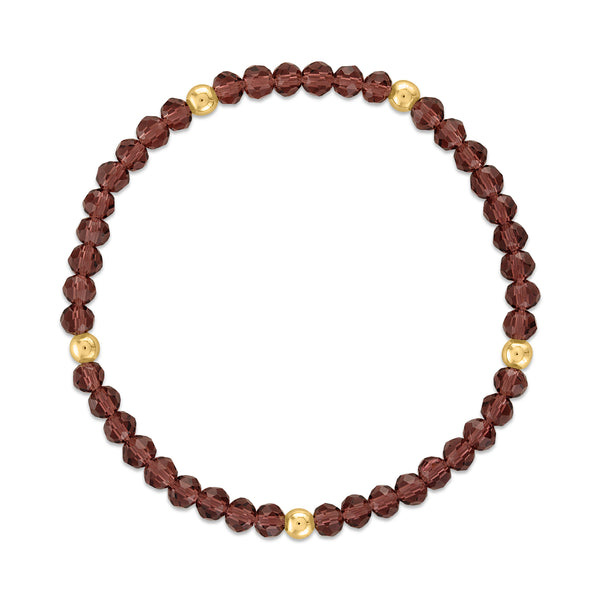 MILA902 Puprle Garnet Gold Ball Stretchy Facet Mila-Mix Bracelet