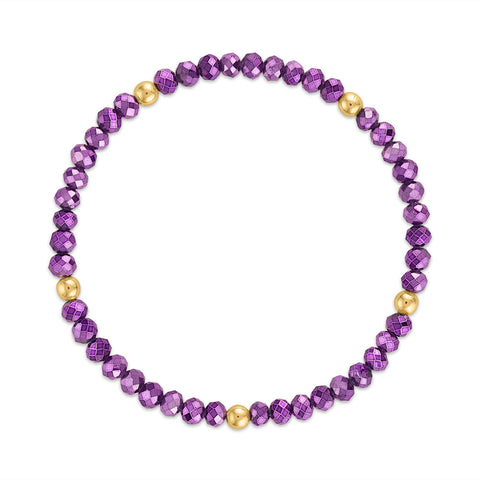 MILA904 Royal Purple with Gold Ball Stretchy Facet Mila-Mix Bracelet