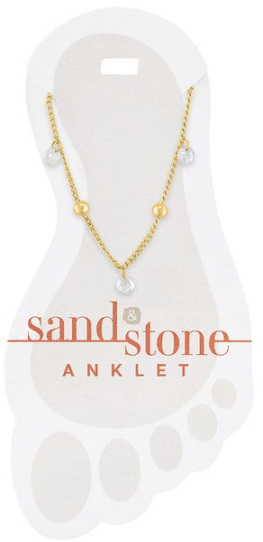 ANK01 Gold Ball & CZ Dangle Sand & Stone Anklet