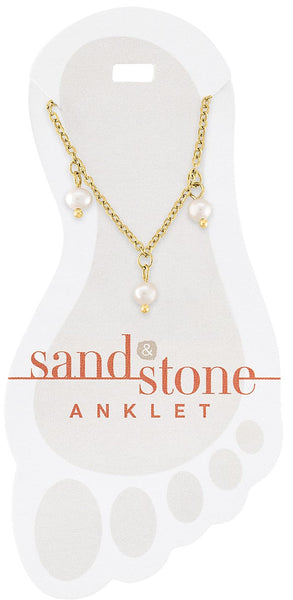 ANK07 Gold Multi-Pearl Dangle Sand & Stone Anklet