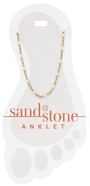 ANK13 Gold Petite White Beaded Chain Sand & Stone Anklet