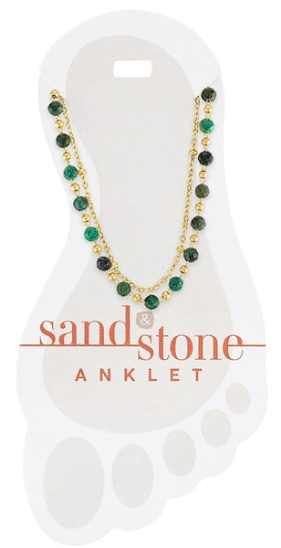 ANK17 Gold Green Beaded Duo Strand Sand & Stone Anklet