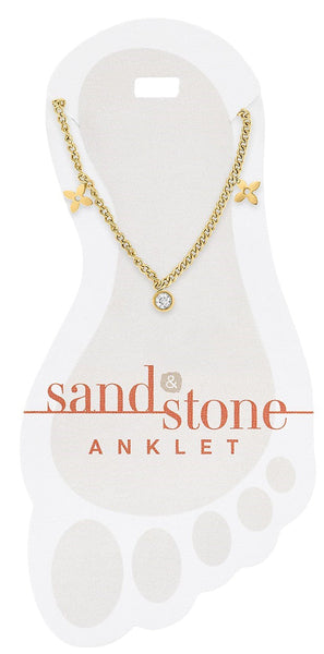 ANK19 Gold Clover Dangle Sand & Stone Anklet