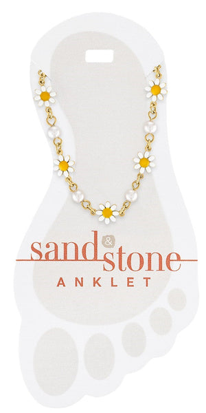 ANK21 Gold Daisy Sand & Stone Anklet