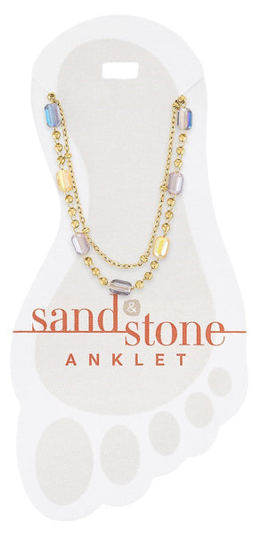 ANK23 Gold Petite Ball and Multi Facet Sand & Stone Anklet
