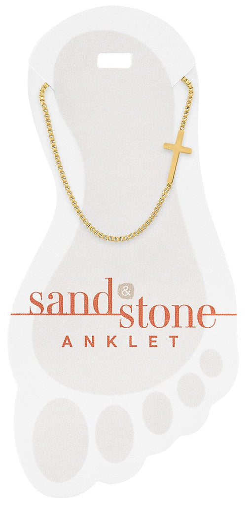 ANKG27 Gold Cross Sand & Stone Anklet