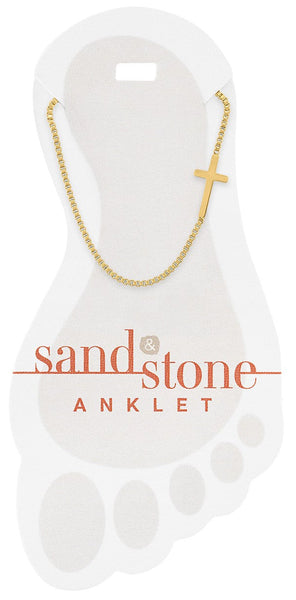 ANKG27 Gold Cross Sand & Stone Anklet