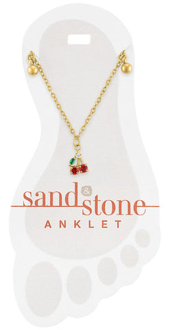 ANKG29 Gold Cherry Dangle Sand & Stone Anklet