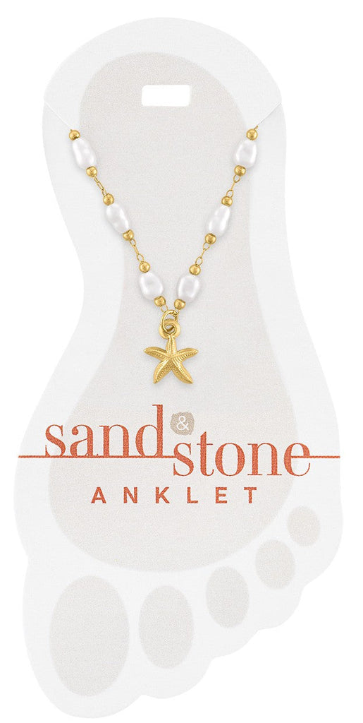 ANKG31 Gold Starfish & Pearls Sand & Stone Anklet