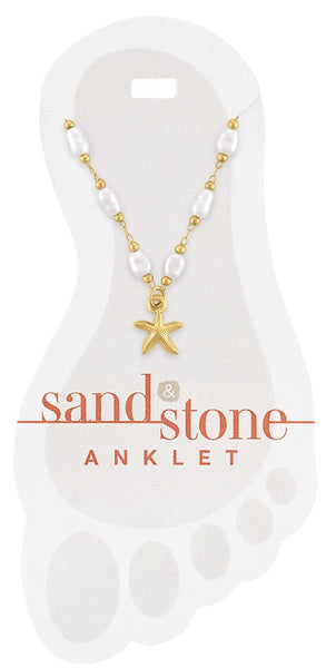 ANKG31 Gold Starfish & Pearls Sand & Stone Anklet