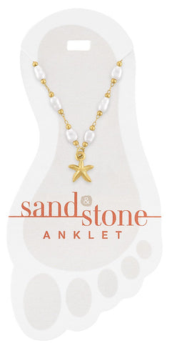 ANKG31 Gold Starfish & Pearls Sand & Stone Anklet