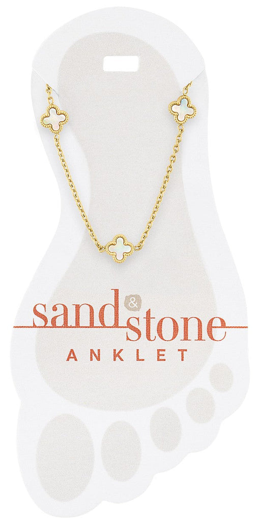 ANKG33 Gold Multi Quatrafoil Sand & Stone Anklet