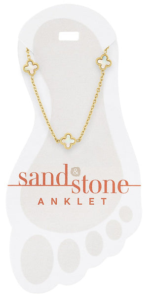 ANKG33 Gold Multi Quatrafoil Sand & Stone Anklet